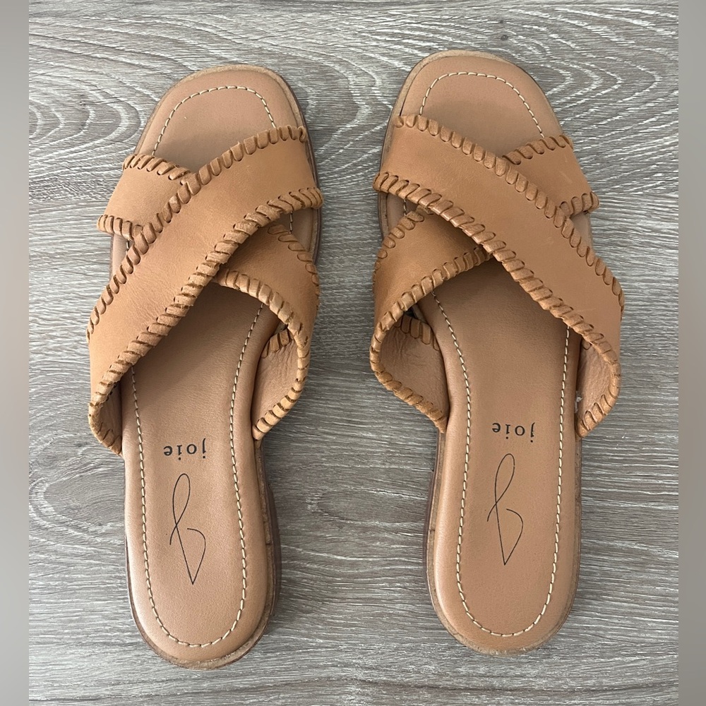 Joie Tan Leather Crisscross Slide Sandals – Size 7.5